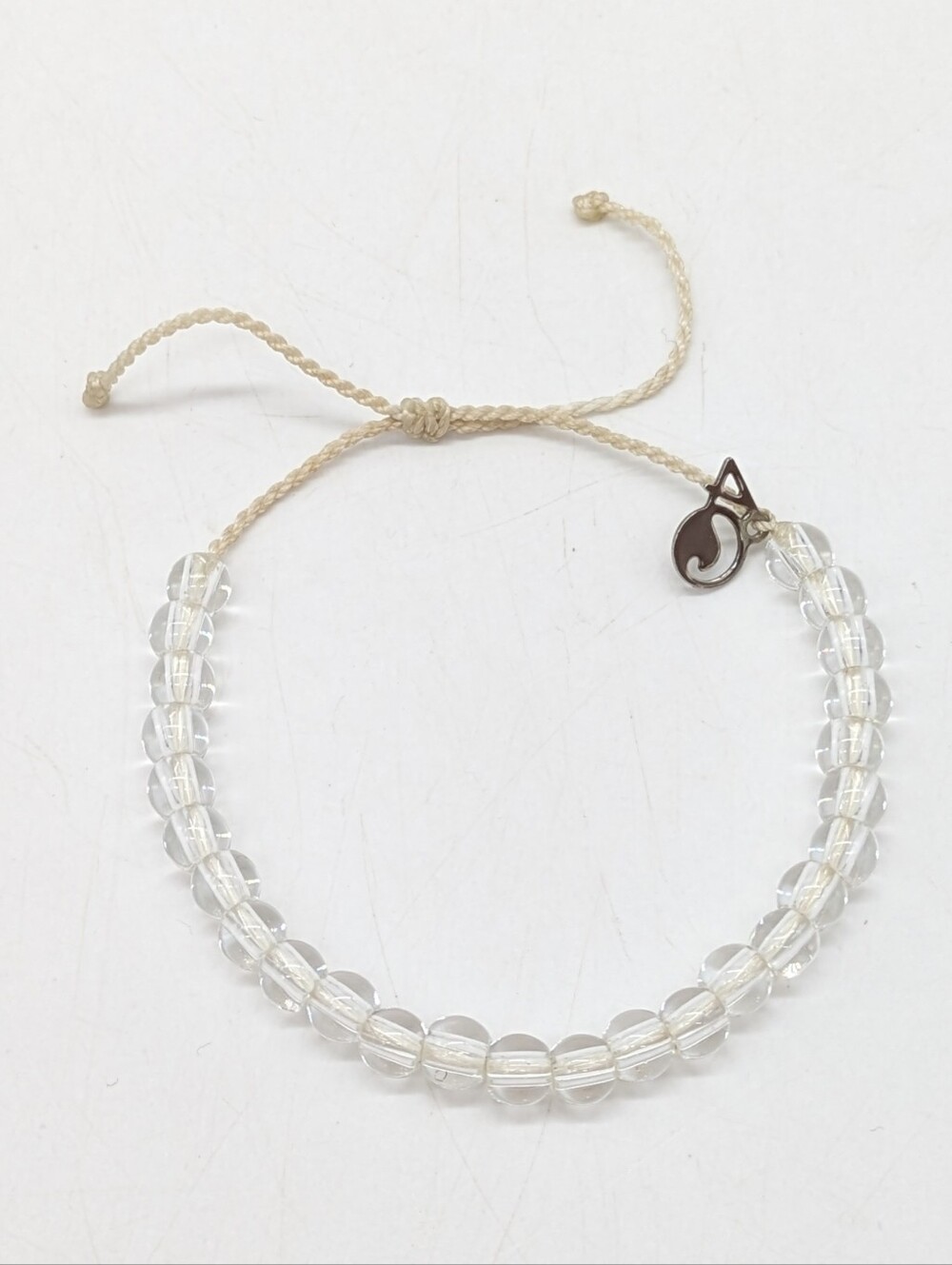 4Ocean Cream Cord Clear Glass Bead Adjustable Bracelet